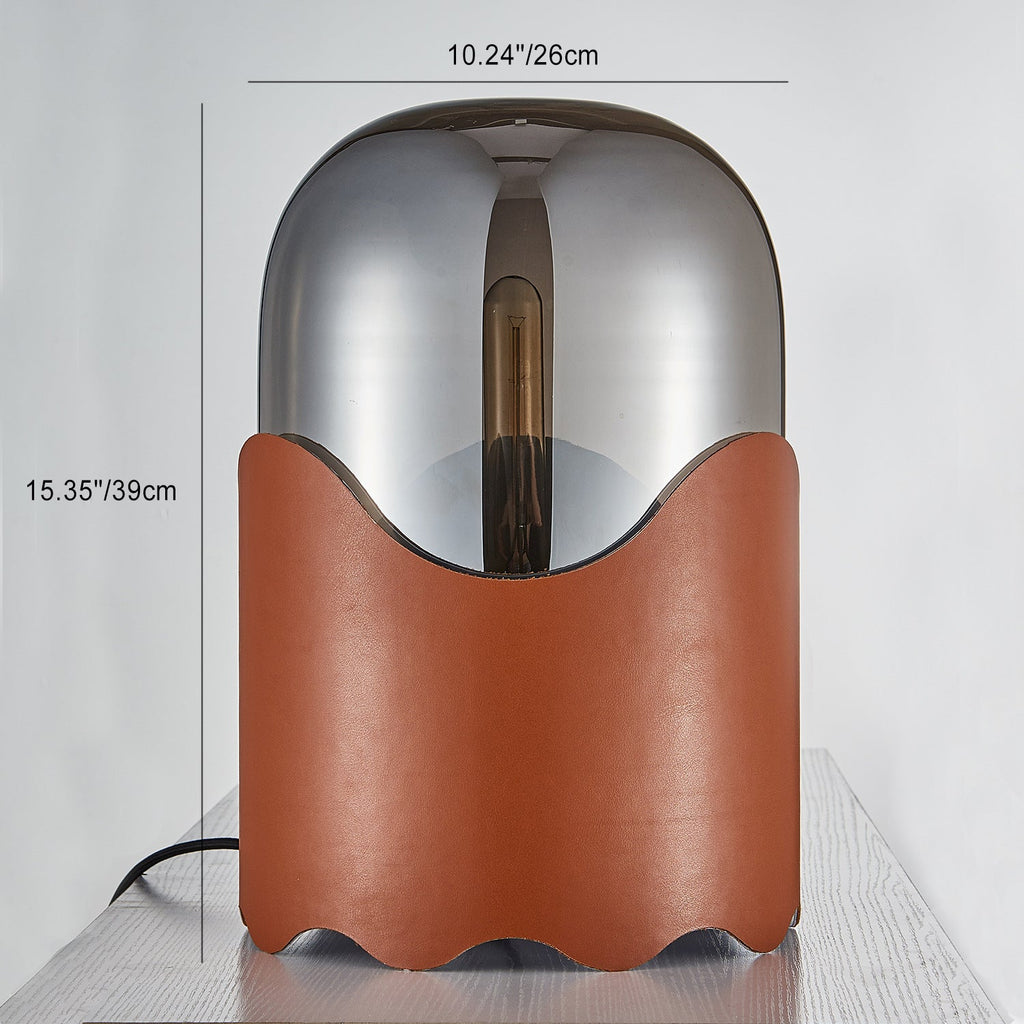 Faux Leather Cylindrical Glass Table Lamp