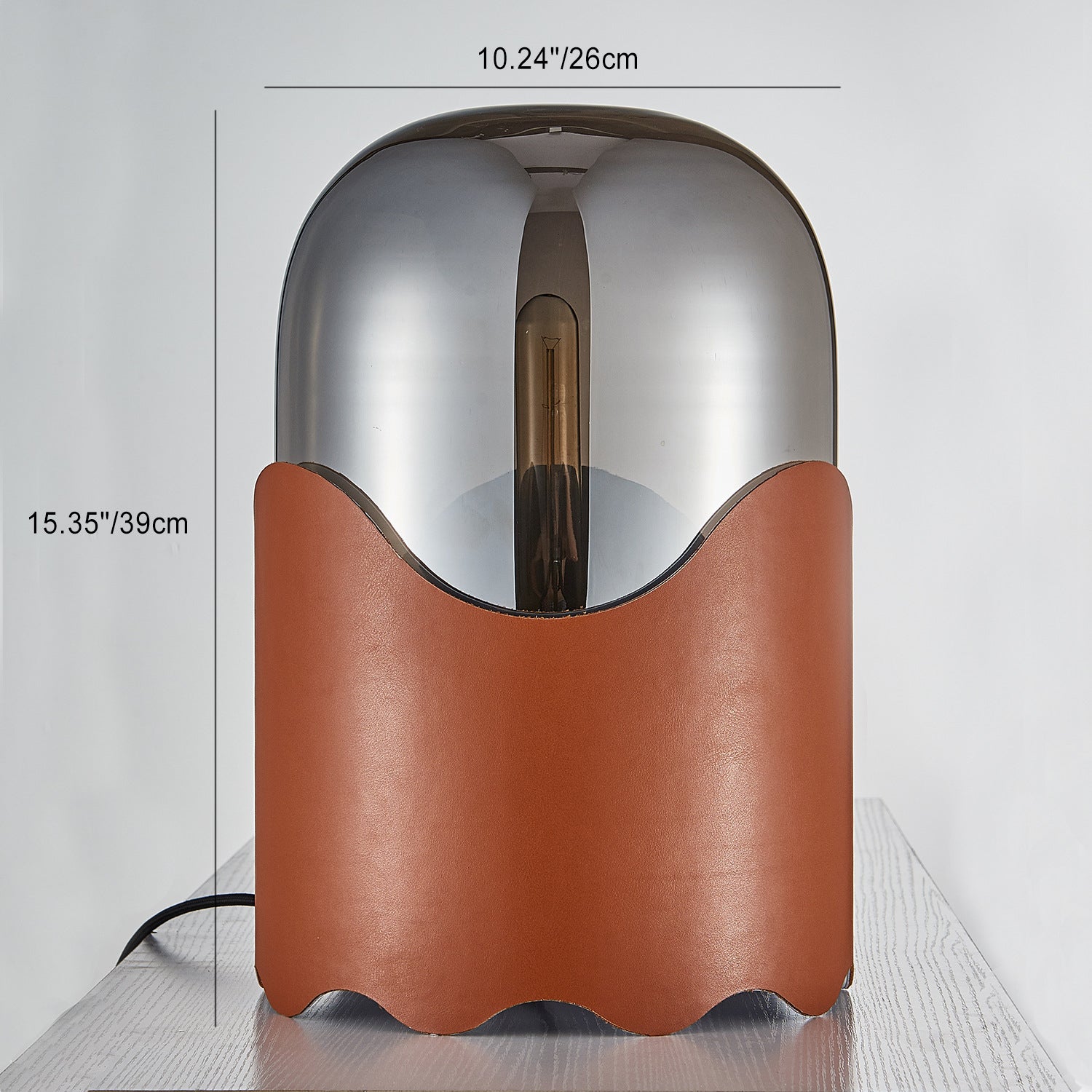 Faux Leather Cylindrical Glass Table Lamp