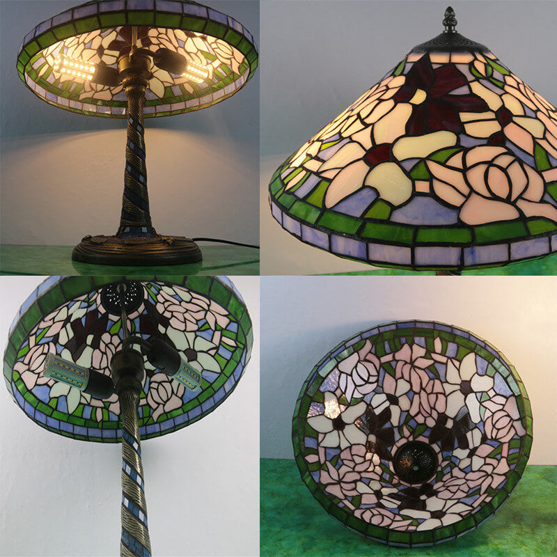 Flower Decor Stained Glass 2-Light Table Lamp