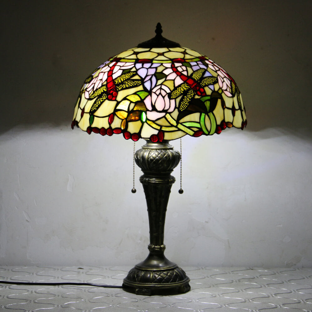 Dragonfly Peacock Glass Resin Table Lamp