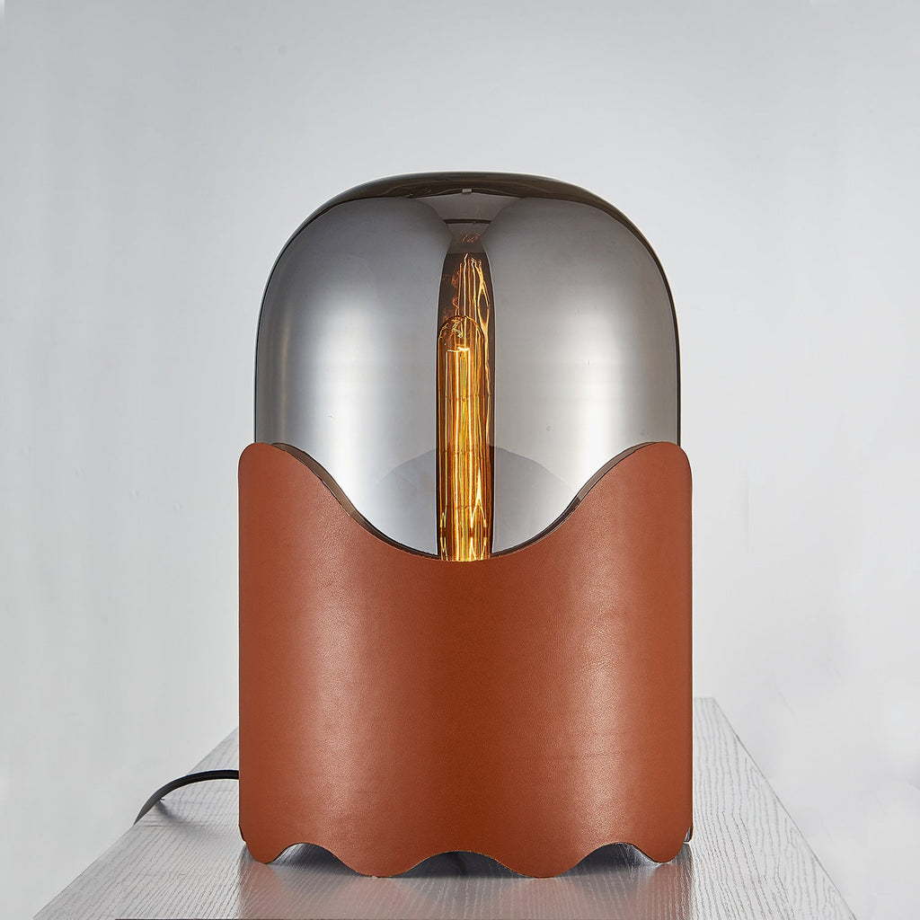 Faux Leather Cylindrical Glass Table Lamp