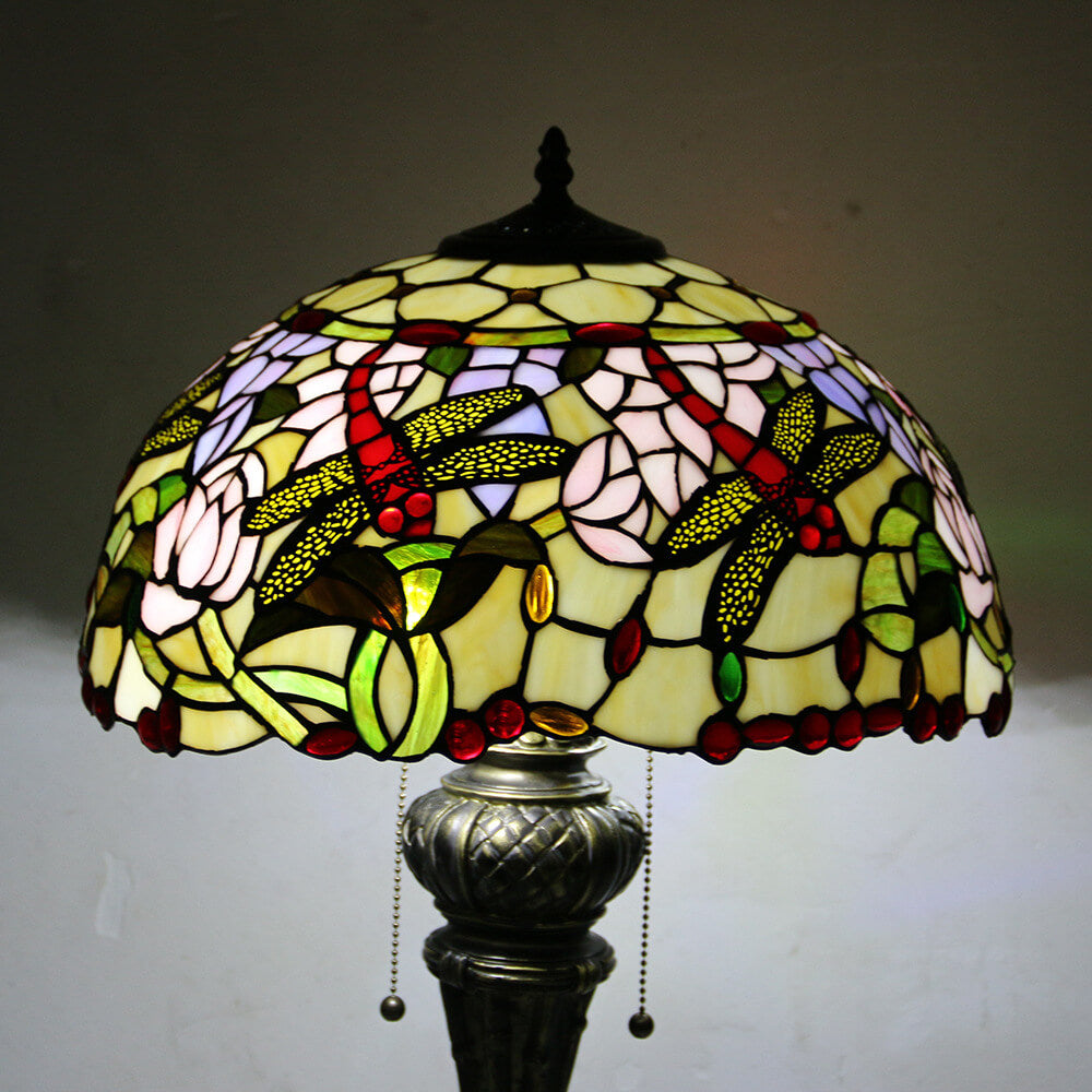 Dragonfly Peacock Glass Resin Table Lamp