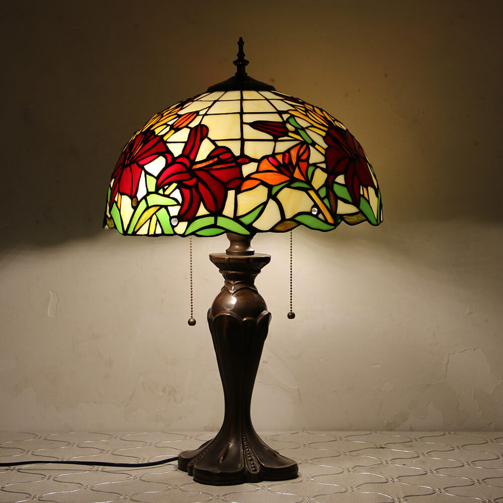 Flowers Stained Glass Pull Table Lamp