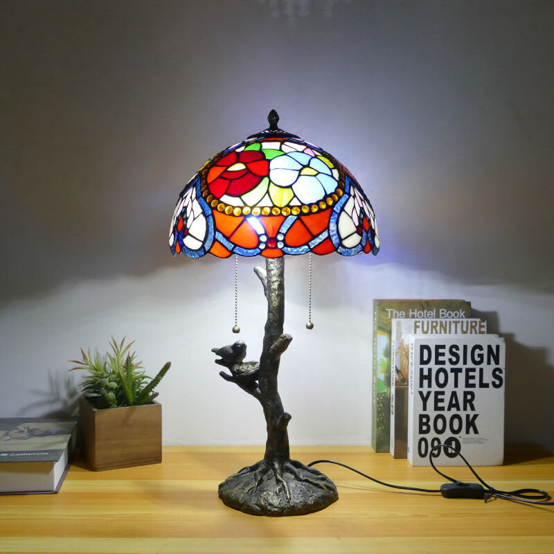 Dragonfly Flower Stained Glass 2-Light Table Lamp