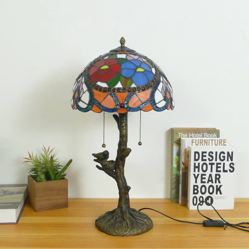 Dragonfly Flower Stained Glass 2-Light Table Lamp