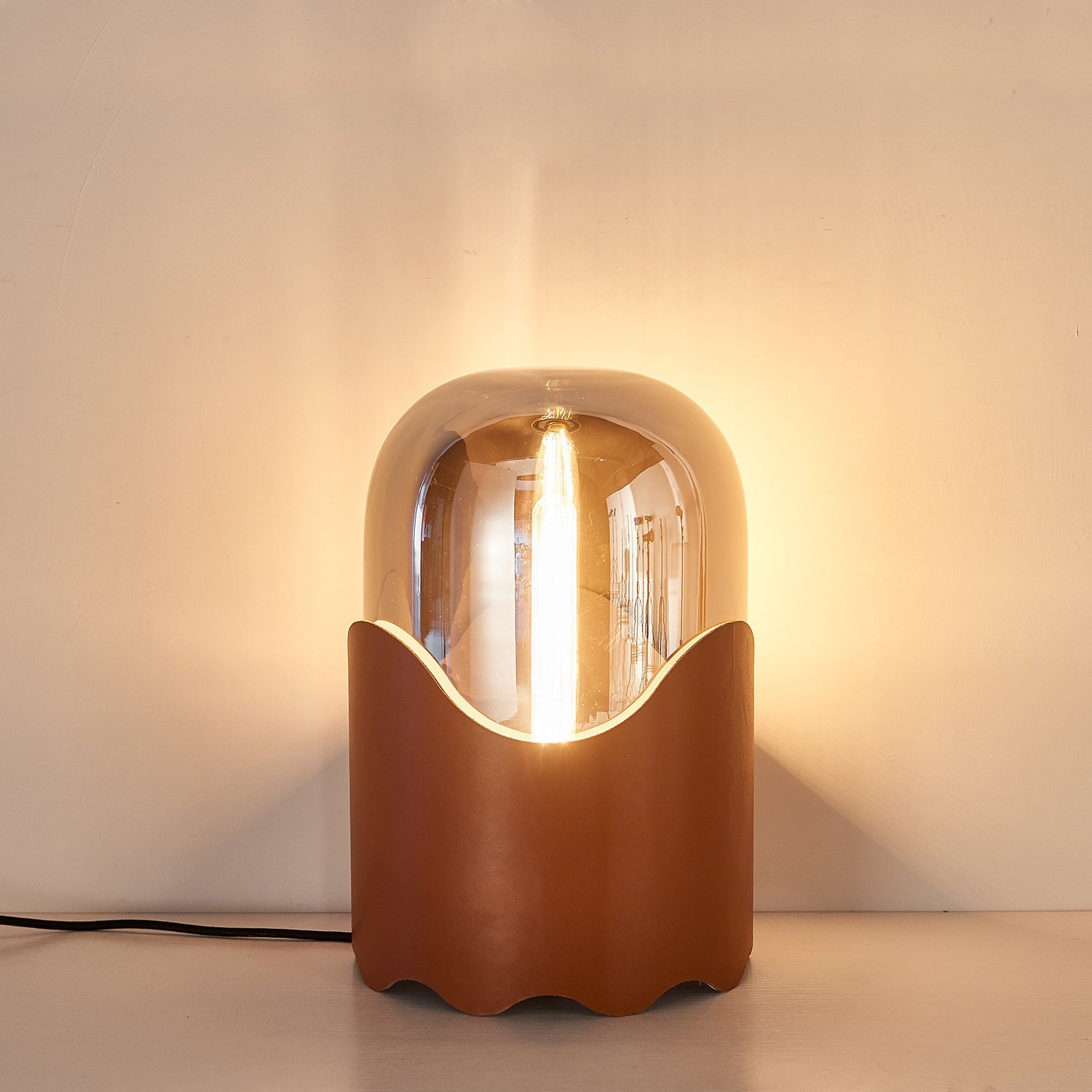 Faux Leather Cylindrical Glass Table Lamp