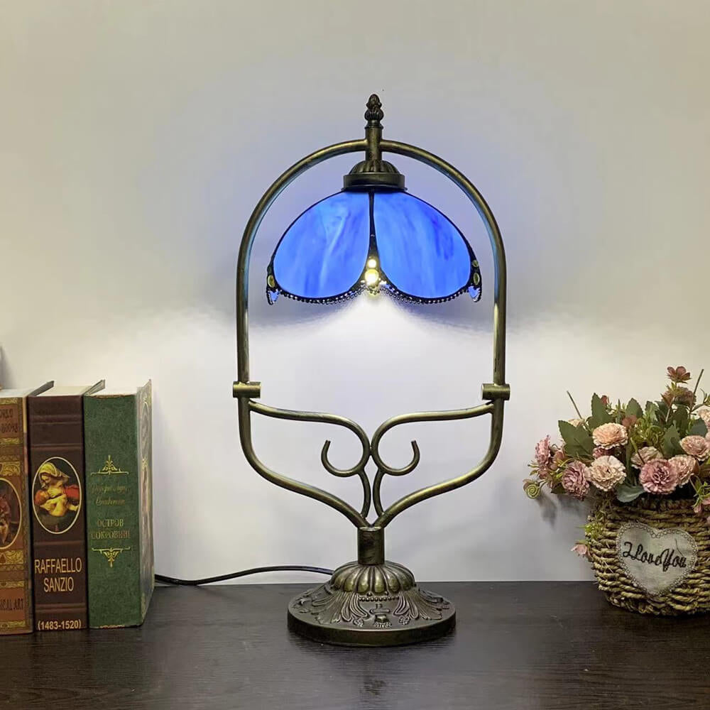 Flower Stained Glass Metal Table Lamp