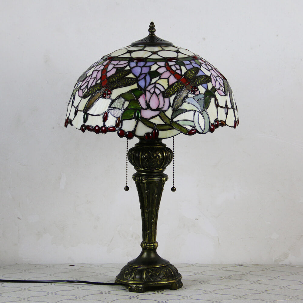 Dragonfly Peacock Glass Resin Table Lamp