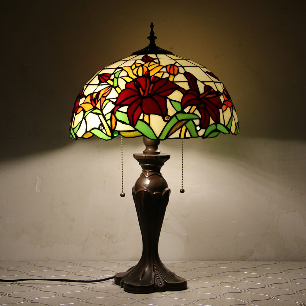 Flowers Stained Glass Pull Table Lamp