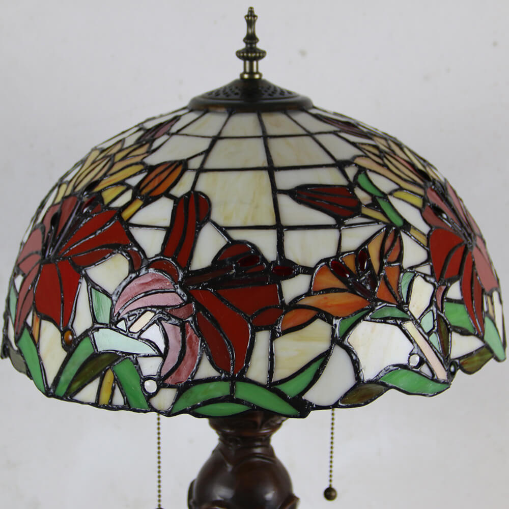Flowers Stained Glass Pull Table Lamp