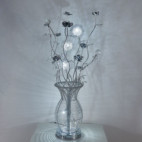 Floral Vase Aluminum Bedroom 3-Light Table Lamp