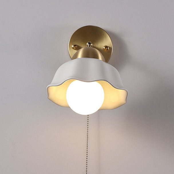 Floral Copper Ceramic Pull Wall Lamp