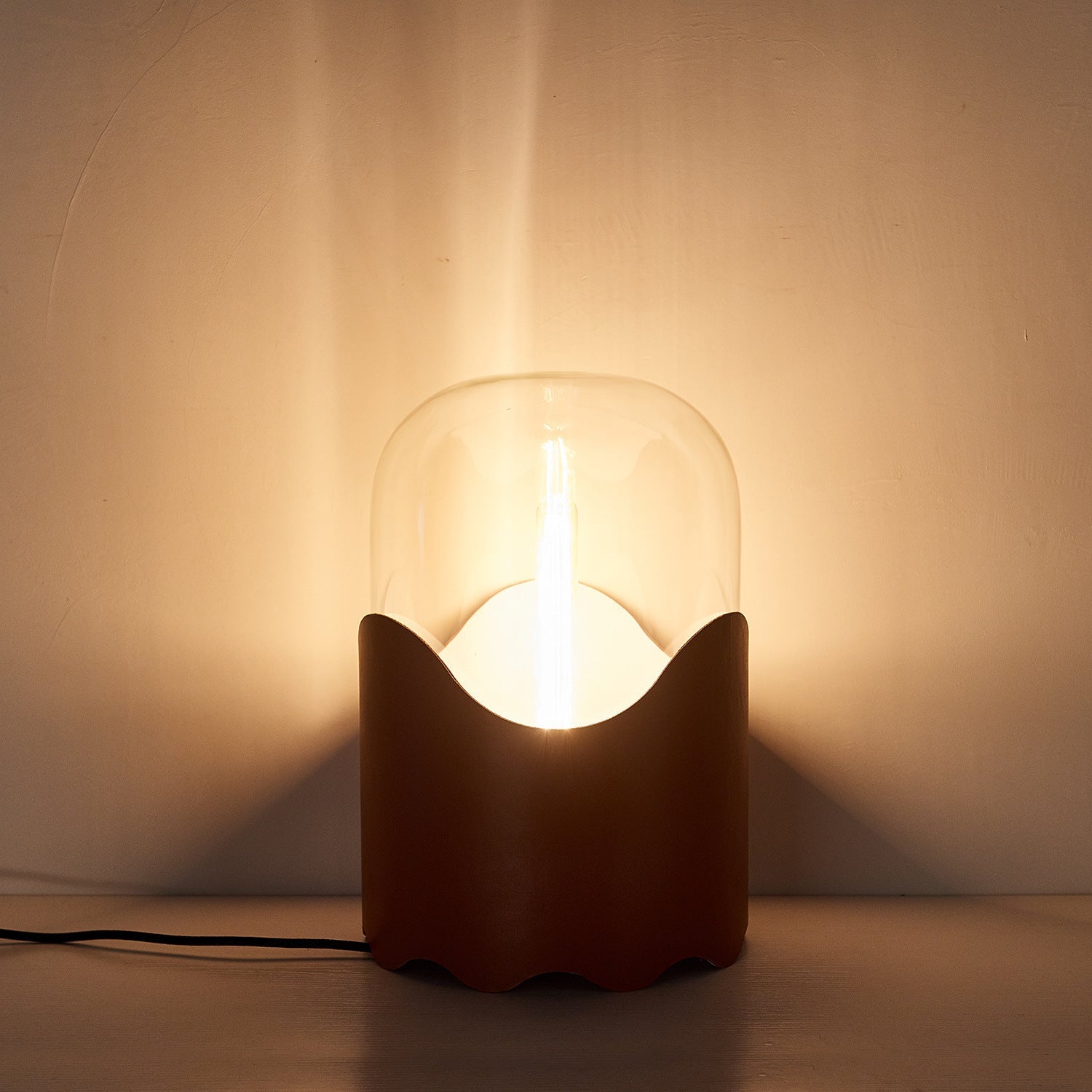 Faux Leather Cylindrical Glass Table Lamp