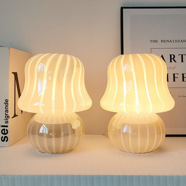 Cream Handmade Glass Mushroom Table Lamp