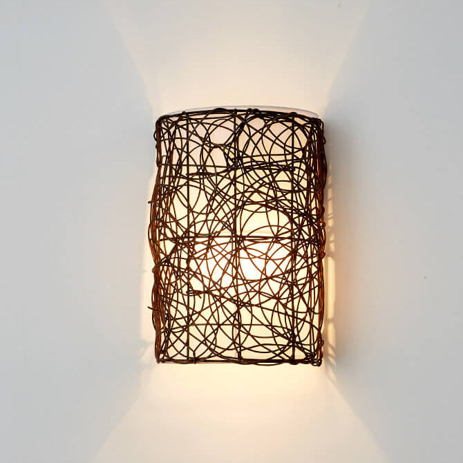 Rattan Weaving Half-Cylinder Wall Lamp