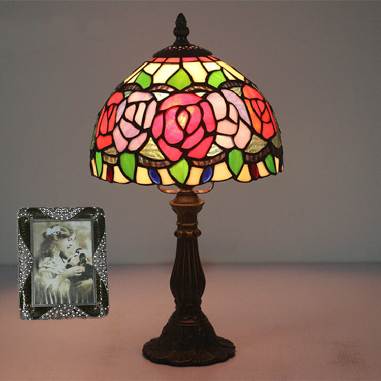 Flowering Rose Stained Glass Table Lamp