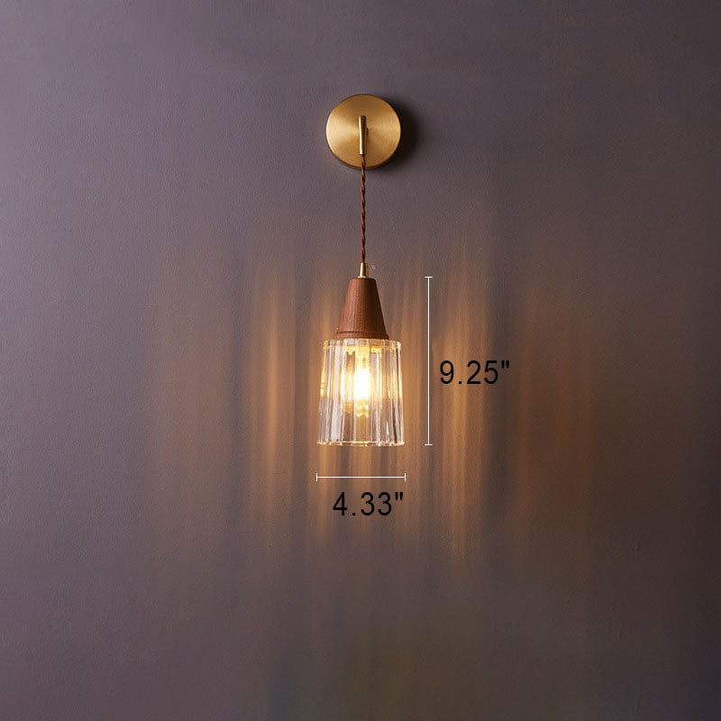 Walnut Glass Copper Cylinder Wall Lamp