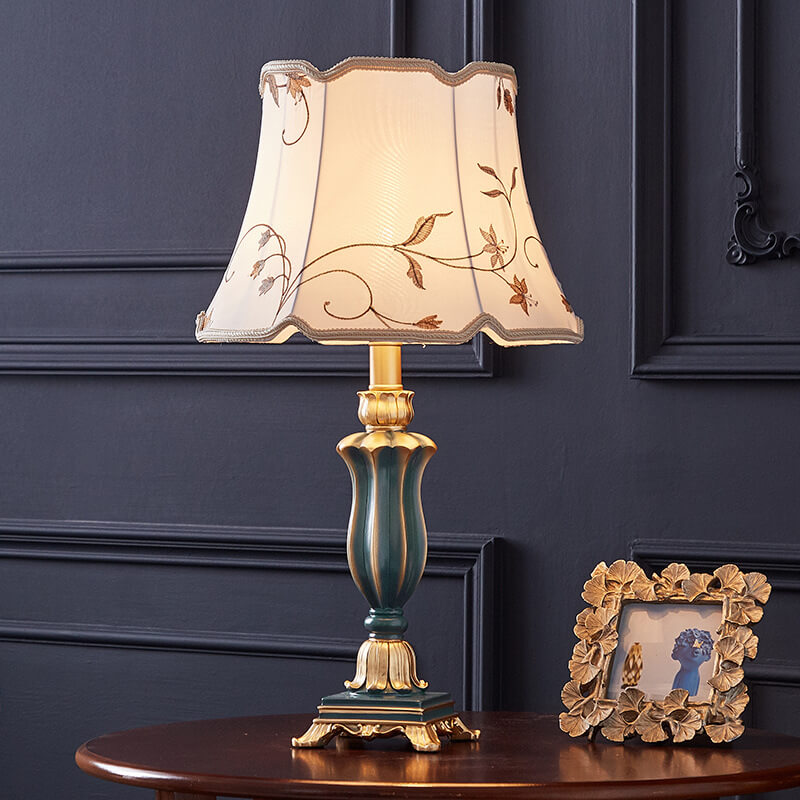 Round Fabric Resin Classical Table Lamp