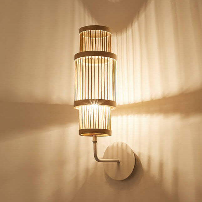 Bamboo Weaving Cylindrical Wall Lamp