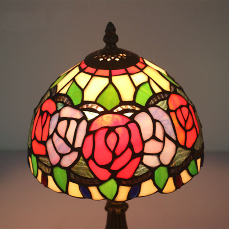 Flowering Rose Stained Glass Table Lamp