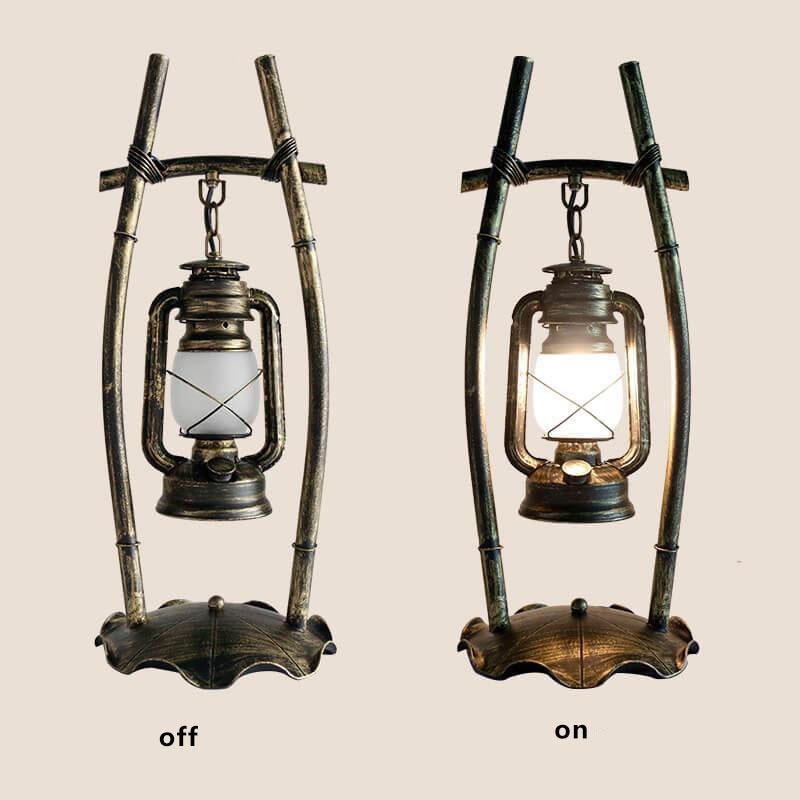 Antique Kerosene Iron Glass Table Lamp