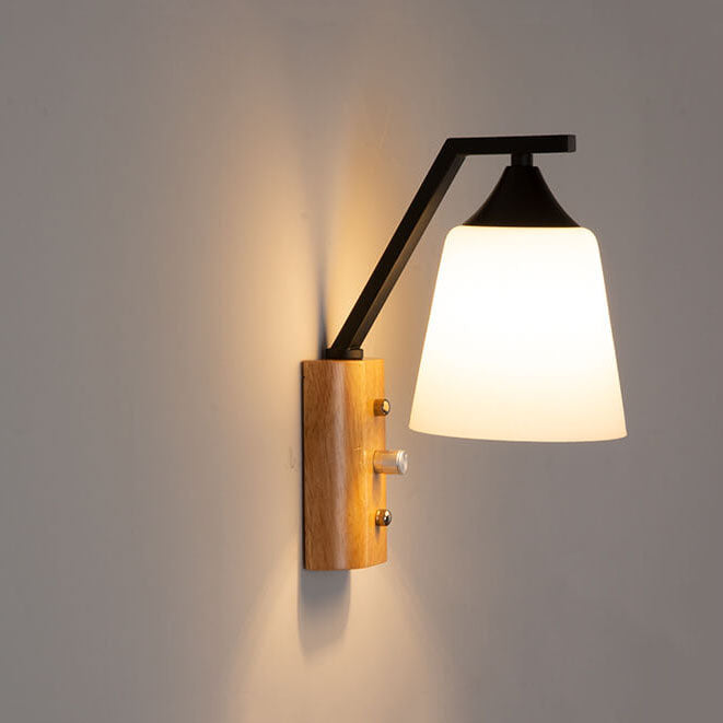 Solid Wood Glass Bell Wall Lamp