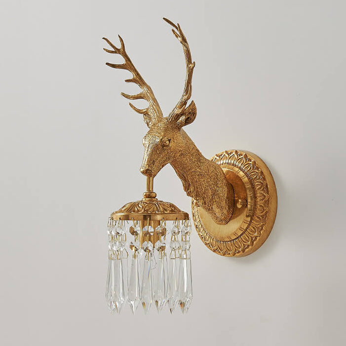 Deer Head Brass Crystal Wall Lamp