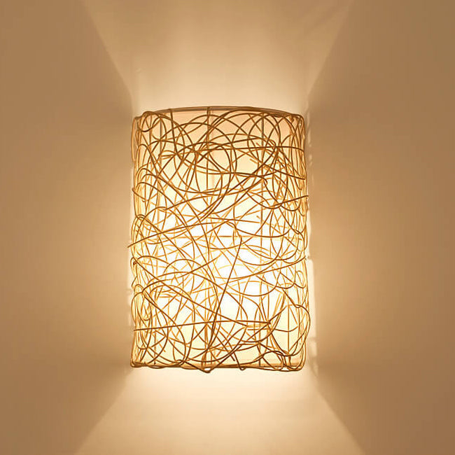 Rattan Weaving Half-Cylinder Wall Lamp