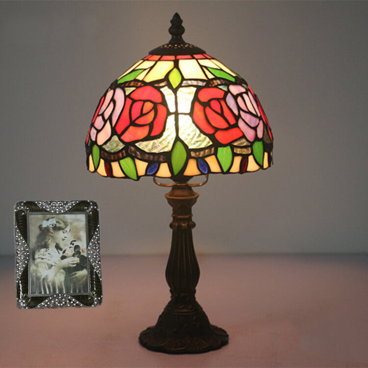 Flowering Rose Stained Glass Table Lamp