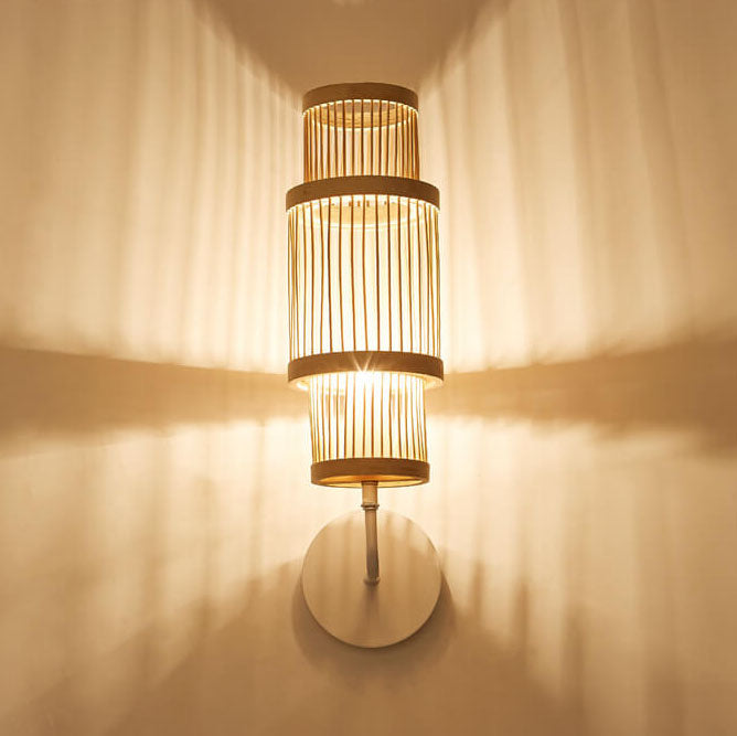 Bamboo Weaving Cylindrical Wall Lamp