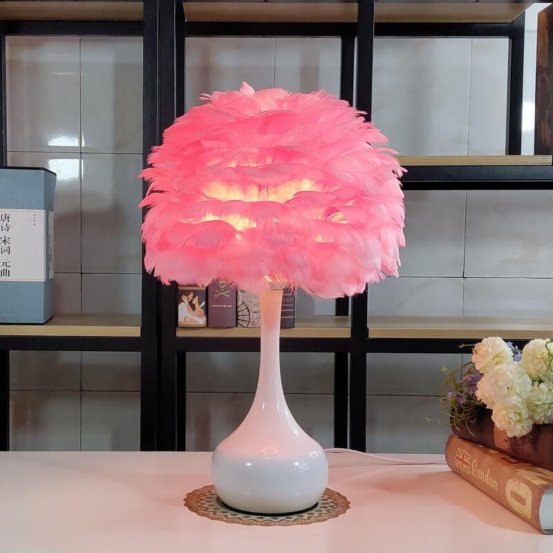 Feather Globe Teardrop Table Lamp
