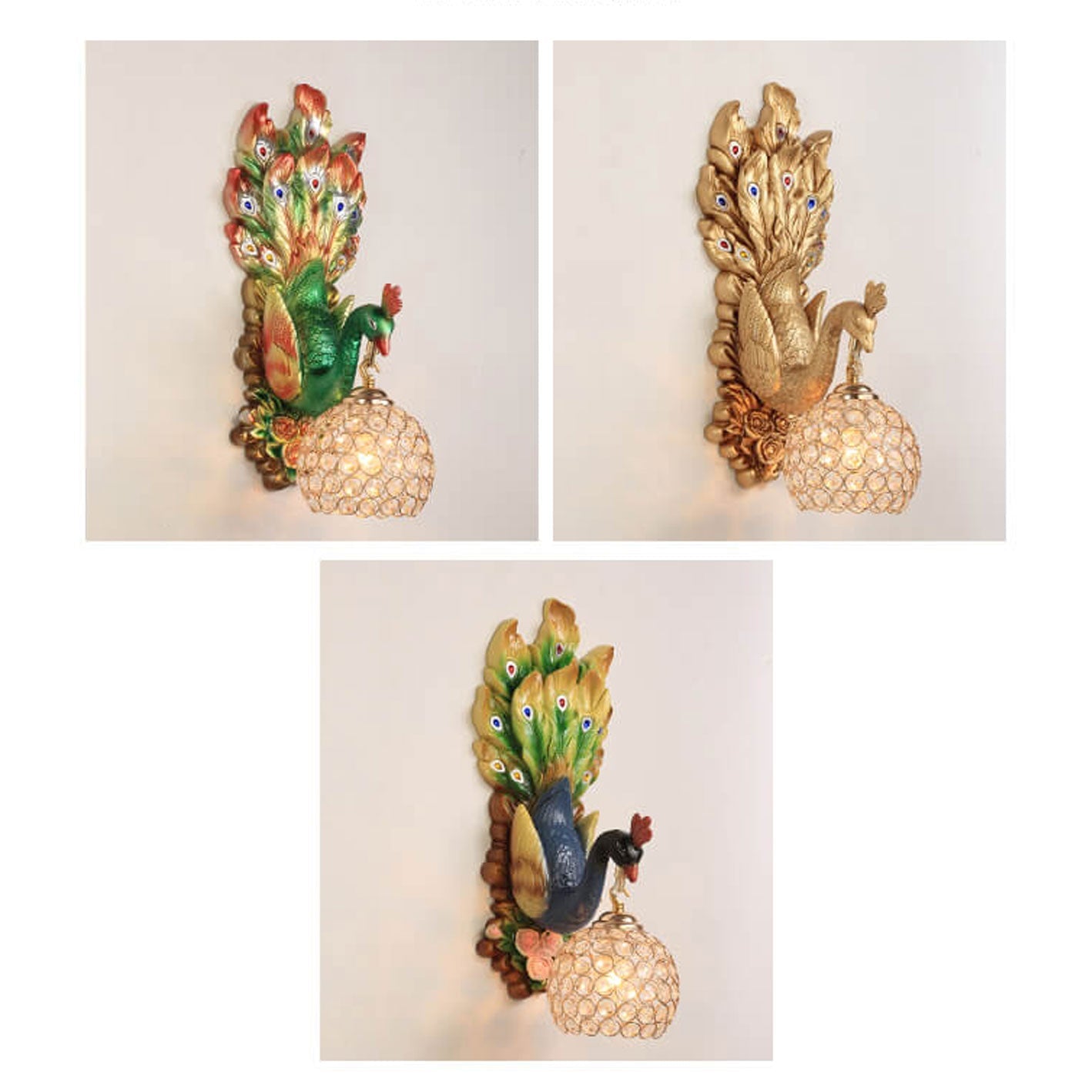 Peacock Resin Glass Wall Lamp