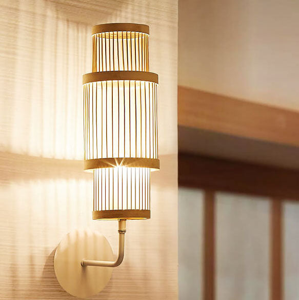 Bamboo Weaving Cylindrical Wall Lamp