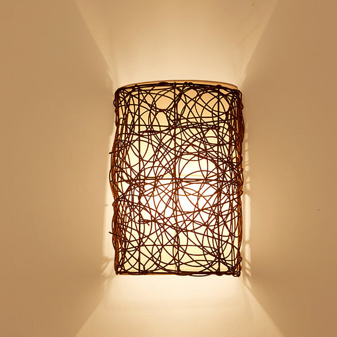 Rattan Weaving Half-Cylinder Wall Lamp