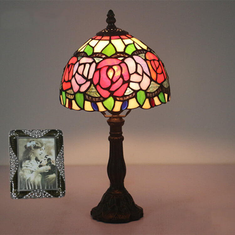 Flowering Rose Stained Glass Table Lamp