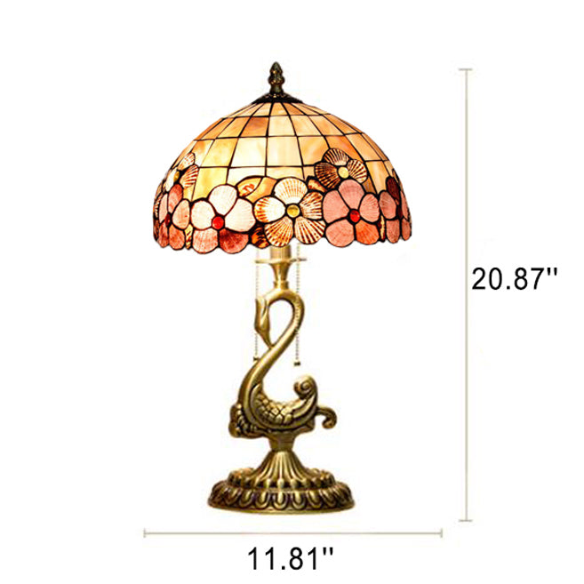 Floral Stained Glass Swan 2-Light Table Lamp