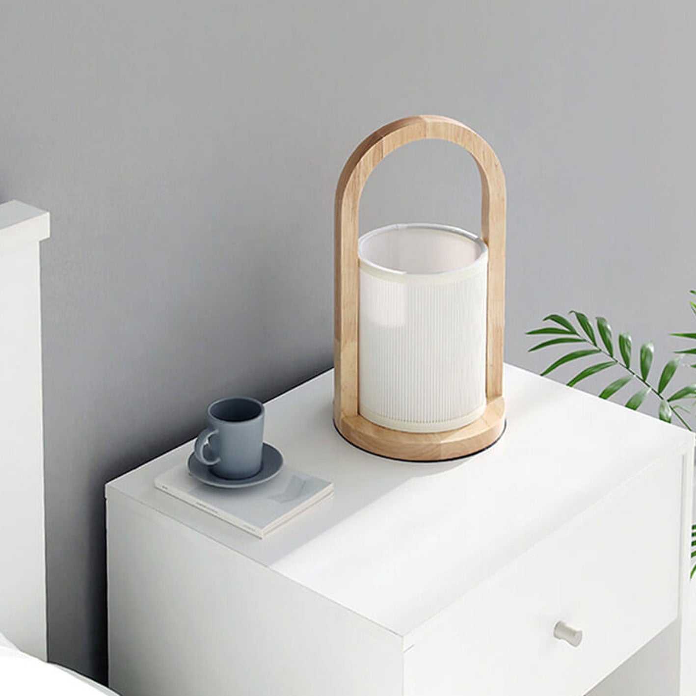Fabric Column Solid Wood Table Lamp