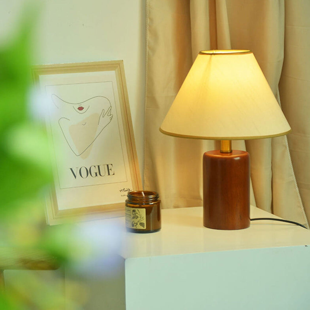 Pleated Cone Fabric Wooden Table Lamp