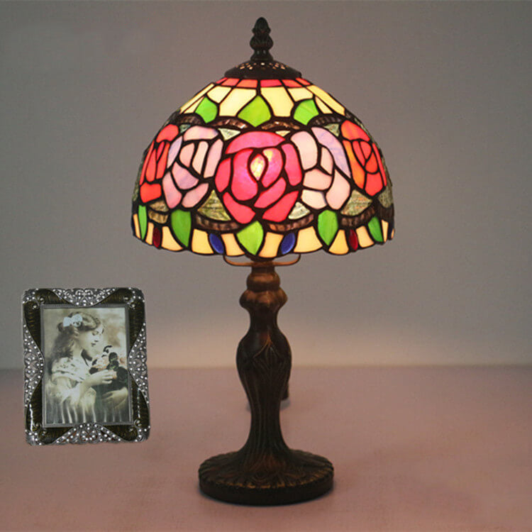 Flowering Rose Stained Glass Table Lamp