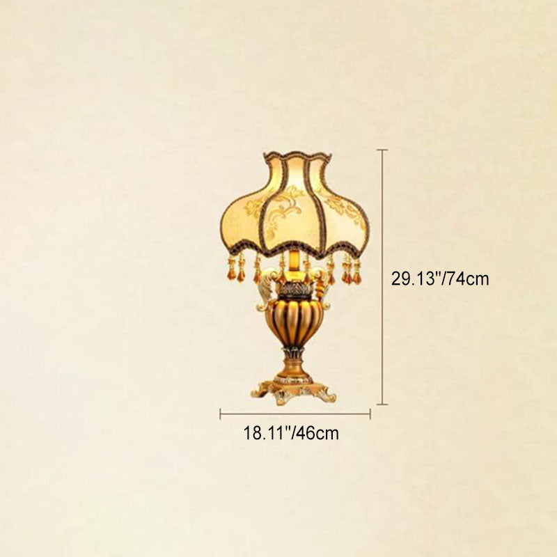 Fabric Beaded Curtain Resin Table Lamp