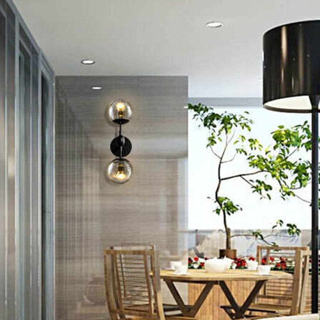 Glass Wrought Iron 2-Light Wall Lamp