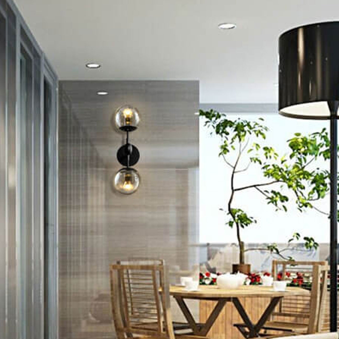 Glass Wrought Iron 2-Light Wall Lamp