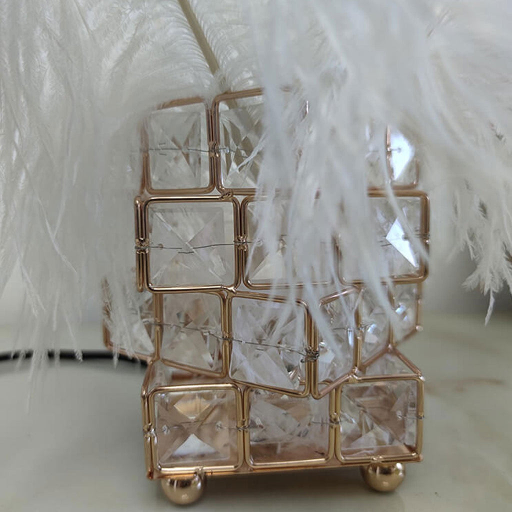 Crystal Cube Ostrich Feather Table Lamp