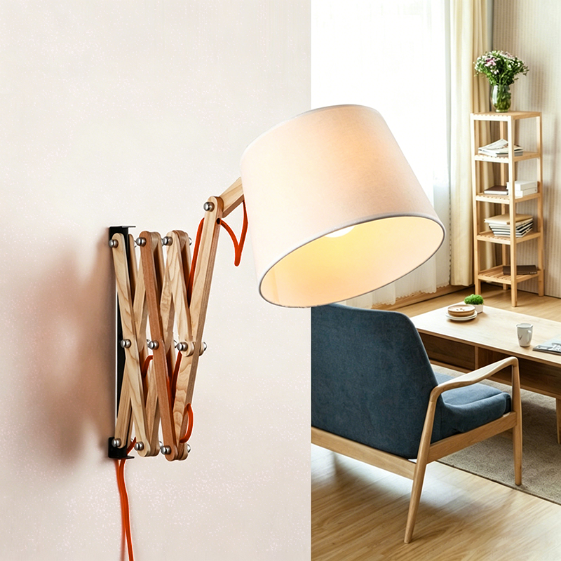 Fabric Cone Solid Wood Wall Lamp