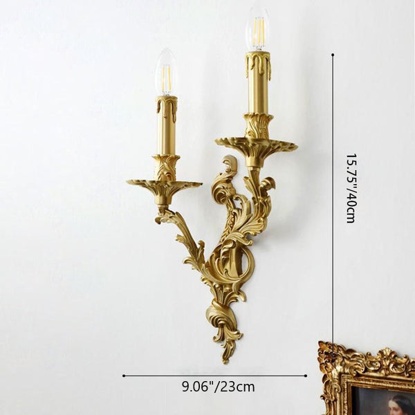 Brass Candelabra Carved 2/3 2-Light Wall Lamp