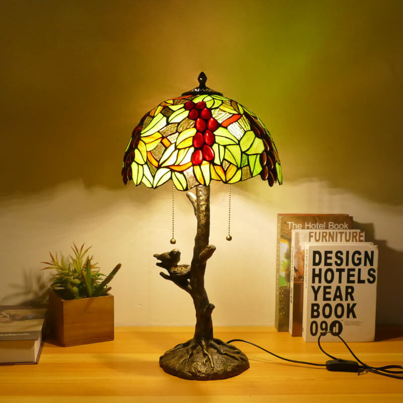 Dragonfly Flower Stained Glass 2-Light Table Lamp