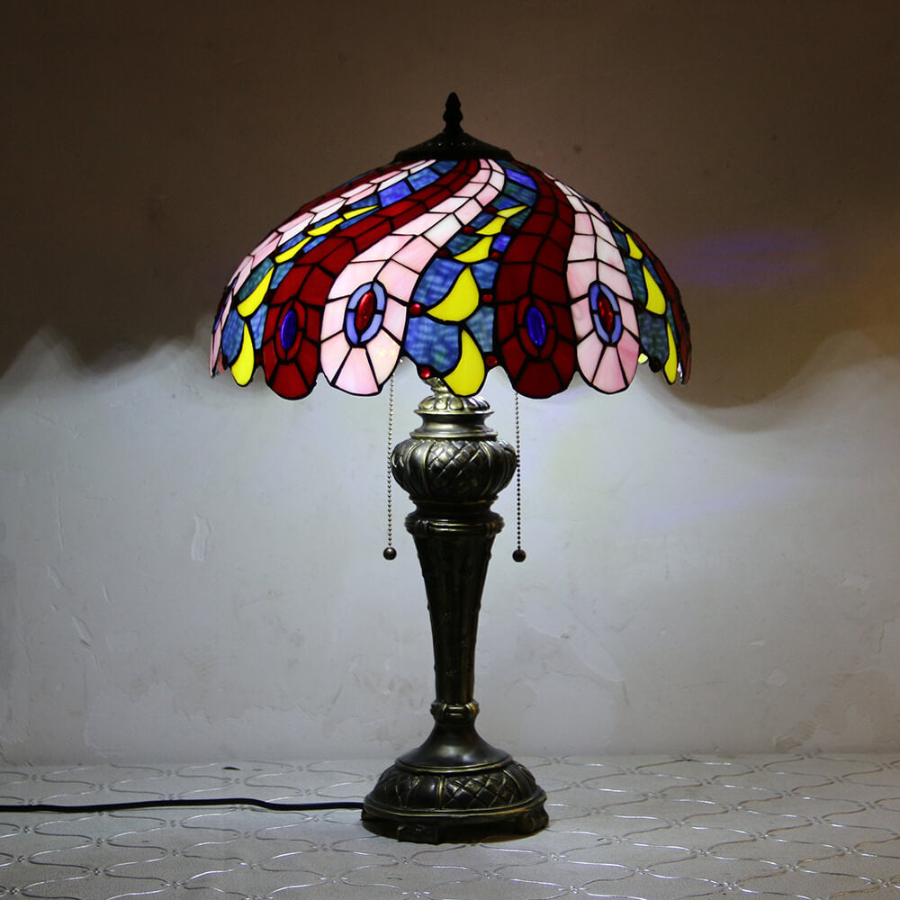 Dragonfly Peacock Glass Resin Table Lamp