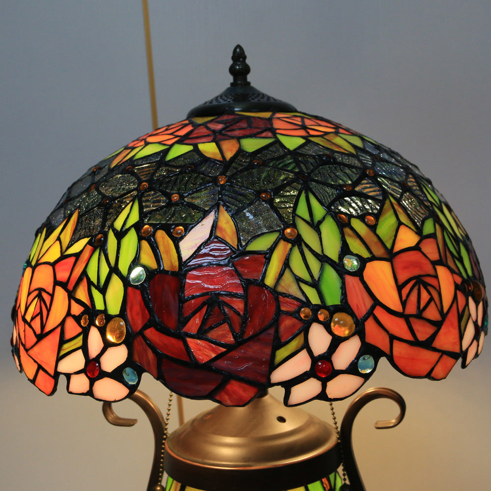 Floral Stained Glass Round 3-Light Table Lamp