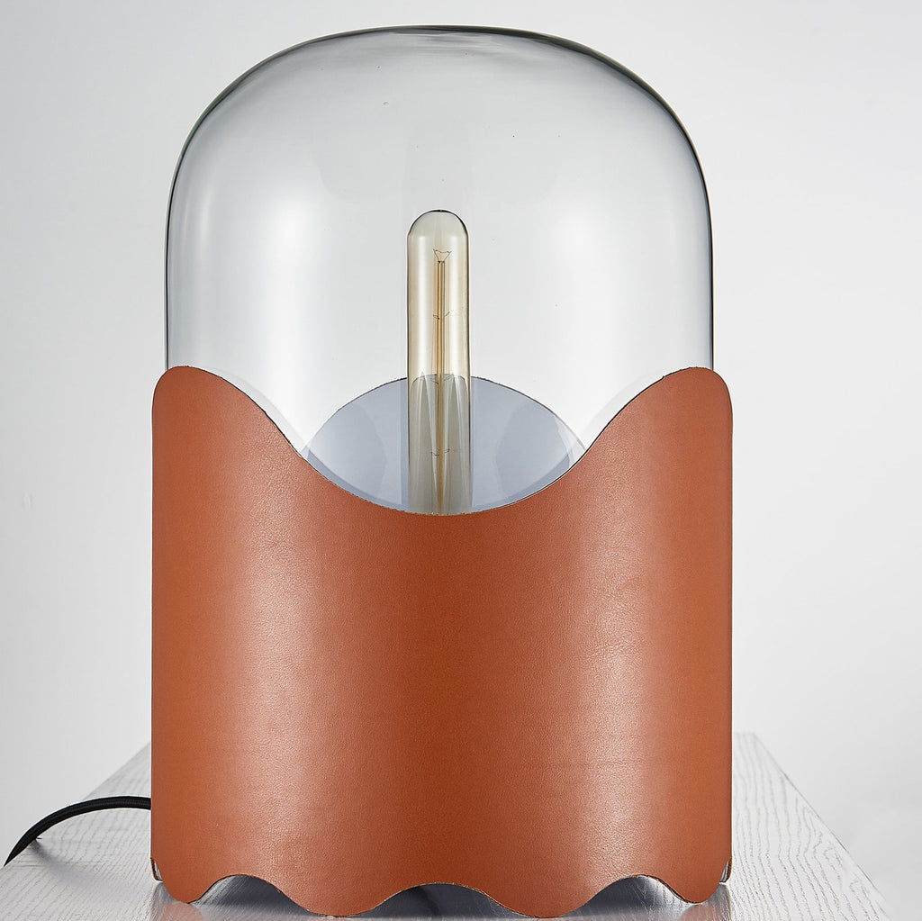 Faux Leather Cylindrical Glass Table Lamp