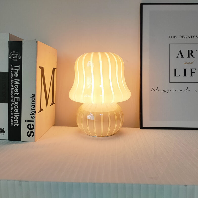 Cream Handmade Glass Mushroom Table Lamp